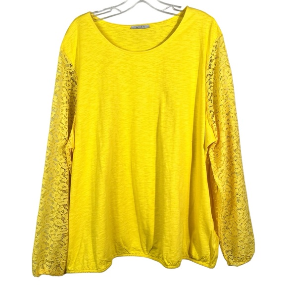 Avon Women's Yellow Lace Long Sleeve Round Neckline Top Blouse Plus Size 1X 18 - Picture 1 of 5
